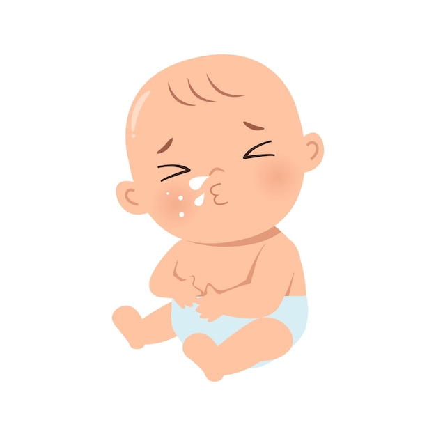 Vector cute little baby sneeze sick symptom