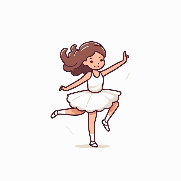 Cute little ballerina dancing ballet Vector illustration in cartoon style