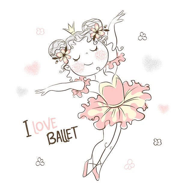 A cute little ballerina in a pink tutu is dancing.