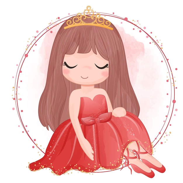Симпатичная маленькая балерина в красном платье