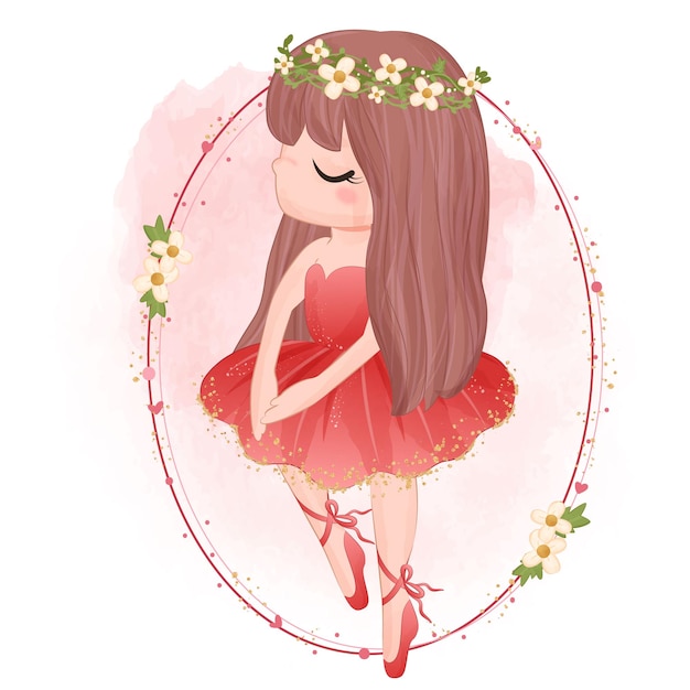 Vector cute little ballerina in red dress