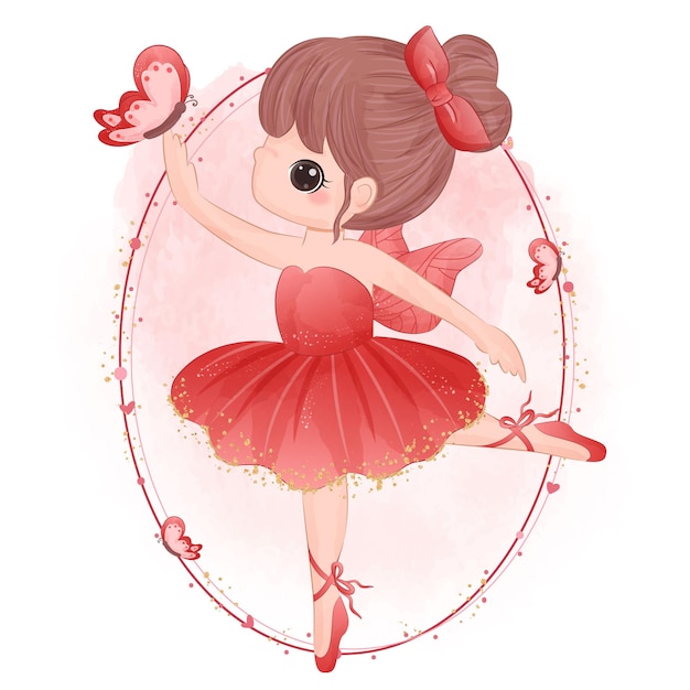 Vettore piccola ballerina sveglia in vestito rosso