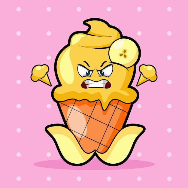 cute and little banana ice cream character with angry face