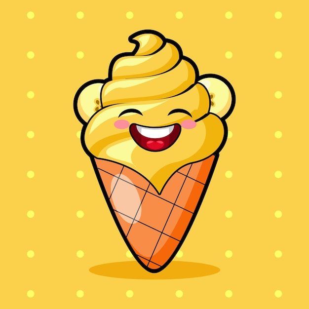 cute and little banana ice cream character with smile face