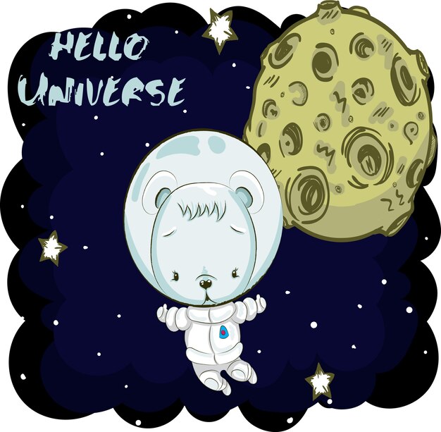 Cute little bear astronaut cartoon hand drawn