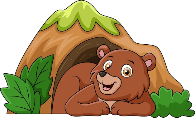 Cute little bear cartoon in the cave