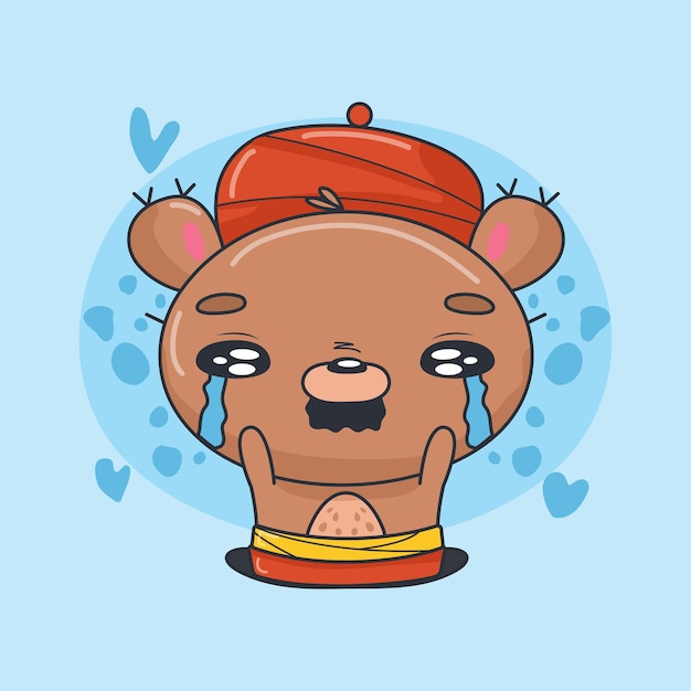 Cute little bear crying with sadness