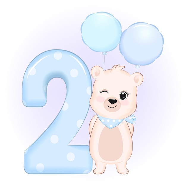 Cute Little Bear Happy Birthday 2 years old