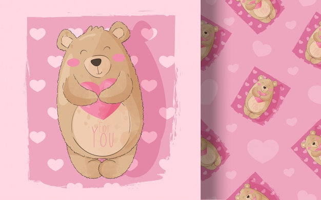 Modello senza cuciture carino piccolo orso. illustrazione per bambini