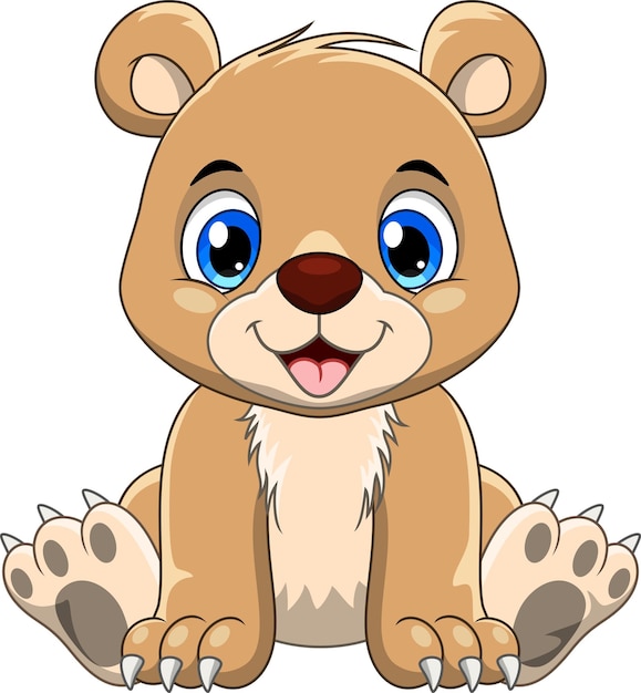 Vector cute little bear sitting on white background