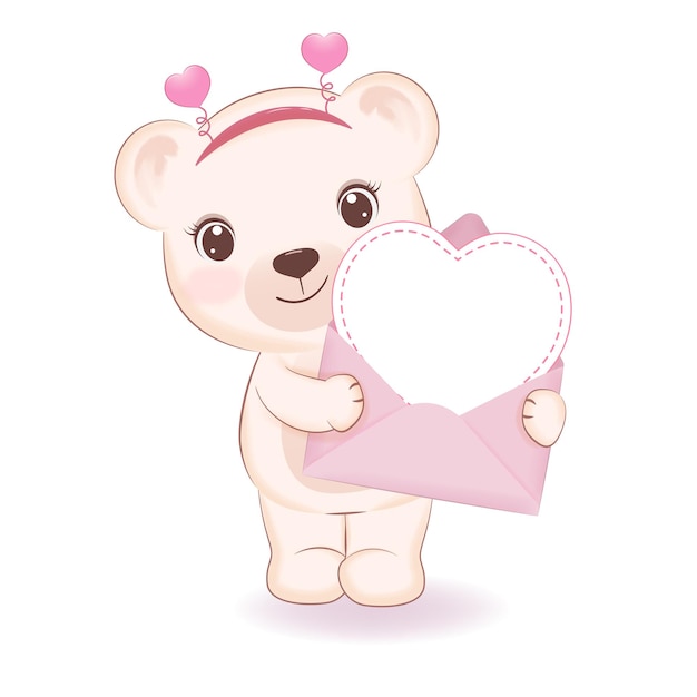 Cute Little Bear Valentine's day concept illustration