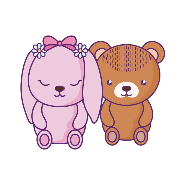 Vector cute little bear with bunny baby character