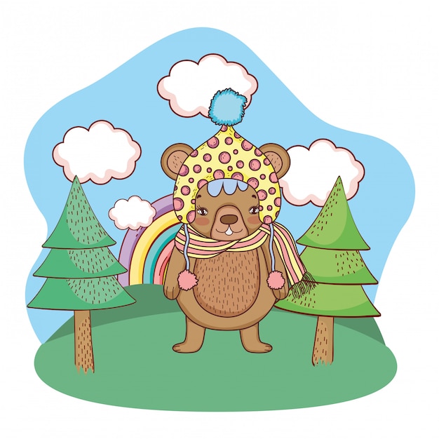 cute little bear with hat in the camp