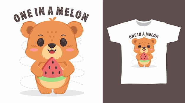 Вектор Милый маленький медвежонок с арбузной футболкой арт-дизайн моды