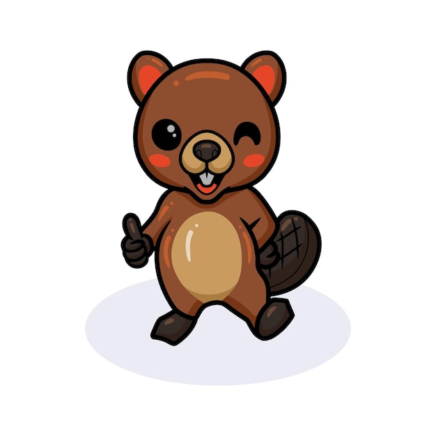 Cute little beaver cartoon giving thumb up