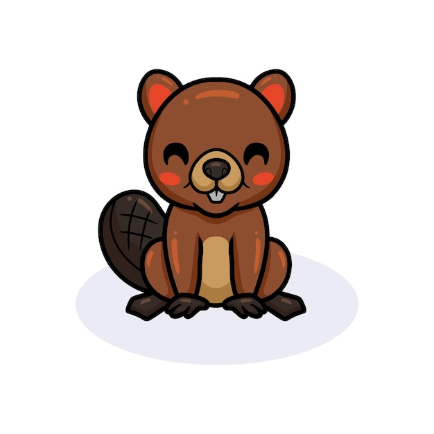 Vector cute little beaver cartoon sitting