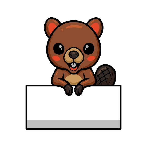 Cute little beaver cartoon with blank sign