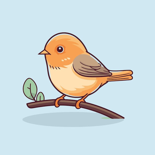 Vector cute little bird on a branch vector illustration in cartoon style