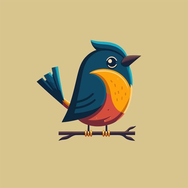 Симпатичная маленькая птичка, мультяшная векторная иллюстрация животных для логотипа или значка талисмана