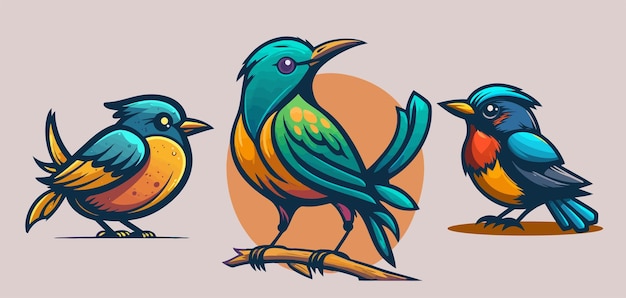 Illustrazione di vettore animale del fumetto dell'uccellino sveglio per l'icona del logo o della mascotte