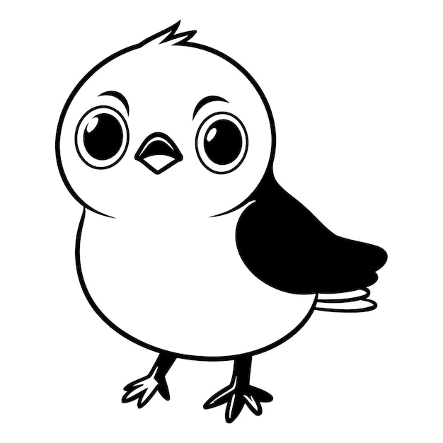 cute little bird cartoon vector illustration graphic design in black and white