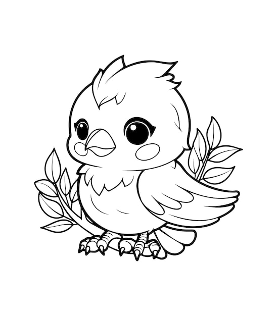 Vector cute little bird printable coloring pages for children handdrawn vector illustration