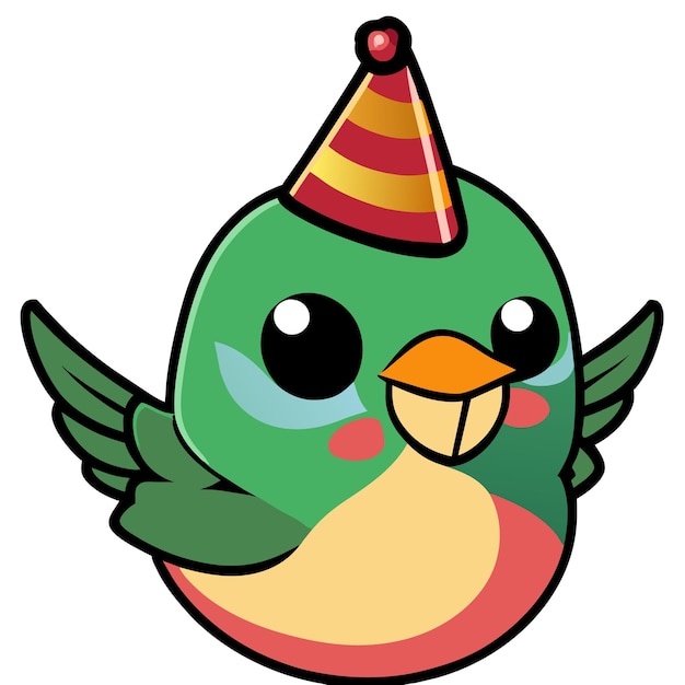 Vector cute little bird wearing a party hat animal cartoon sticker