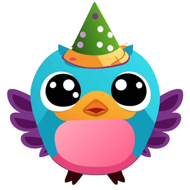 Cute little bird wearing a party hat animal cartoon sticker