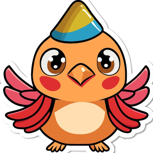 Vector cute little bird wearing a party hat animal cartoon sticker