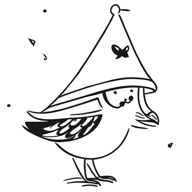 Vector cute little bird wearing a party hat animal cartoon sticker