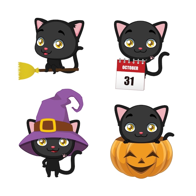 Cute little black cat set