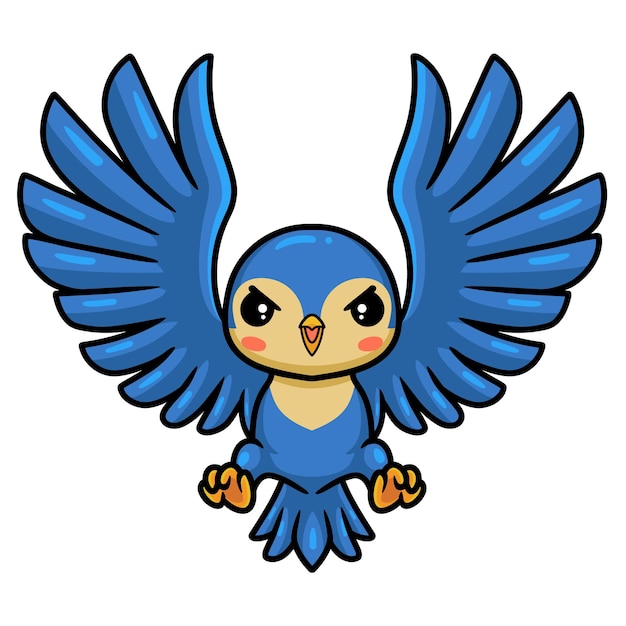 かわいい小さな青い鳥の漫画が飛んでいます