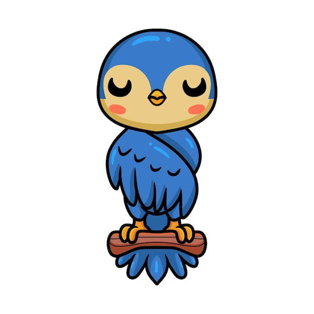 Cute little blue bird cartoon on tree