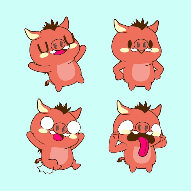 Cute little boar vector illustration set