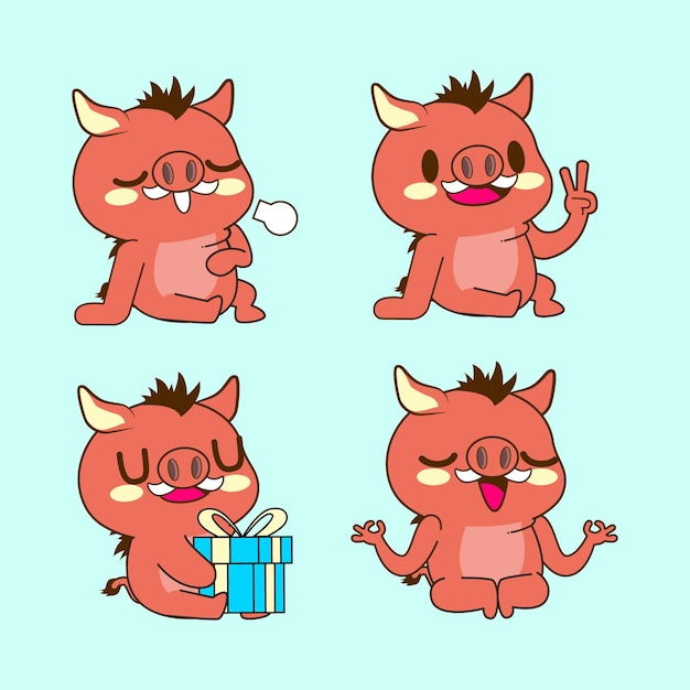 Cute little boar vector illustration set