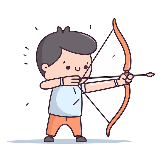 Vector cute little boy aiming with bow and arrow