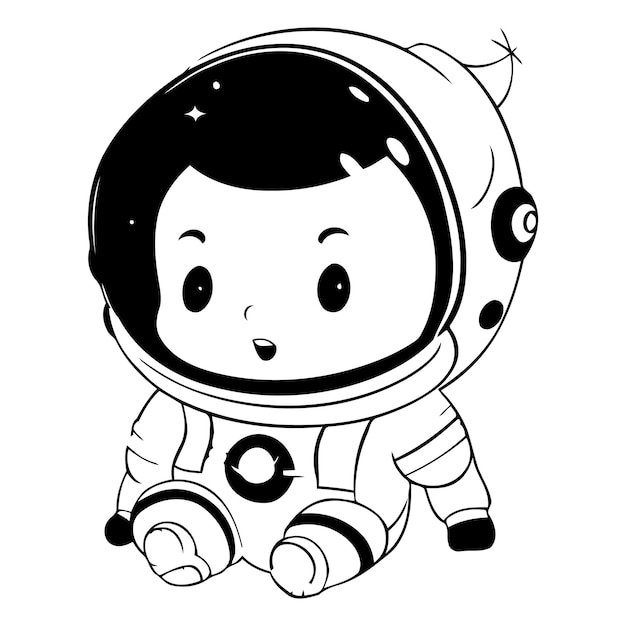 색 바탕에 우주비행사 의상을 입은 귀여운 소년