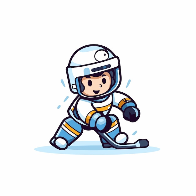 Vector cute little boy in astronaut suit playing hockey vector illustration