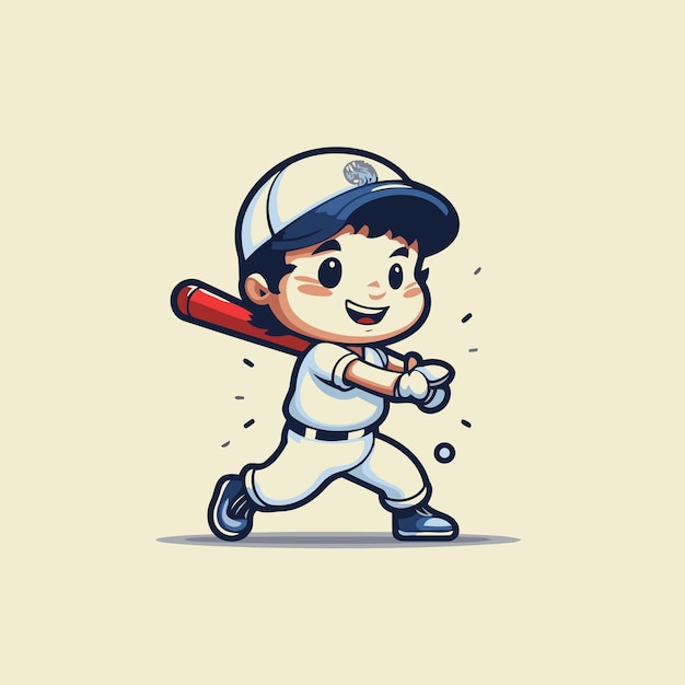 Cute Little Boy Baseball Player Cartoon Mascot Vector Illustration