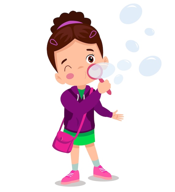 Cute little boy blowing bubbles vector illustration