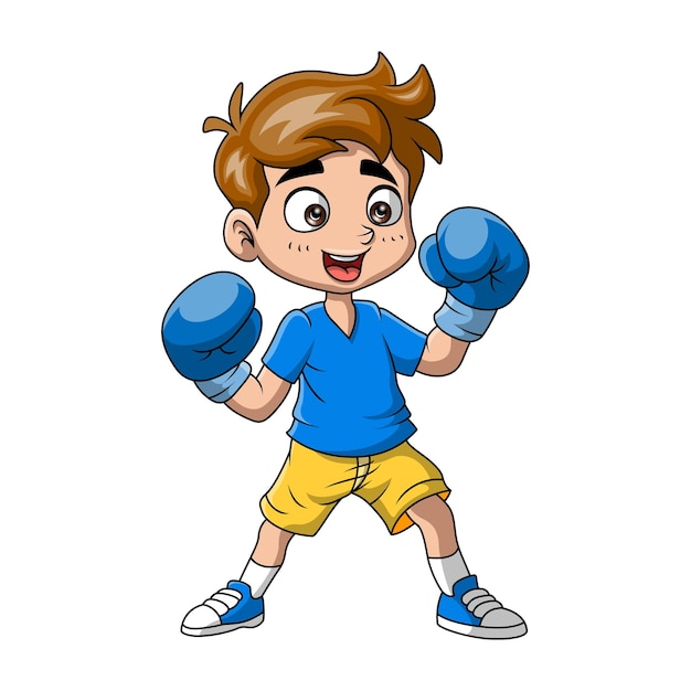 Cute little boy cartoon boxing