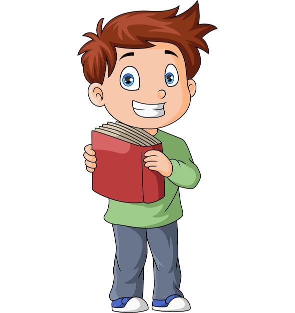 책을 들고 있는 귀여운 어린 소년 만화