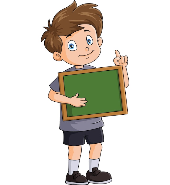 Vector cute little boy cartoon holding blank board