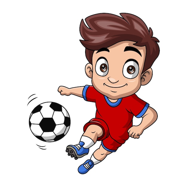 Cute little boy cartoon playing football