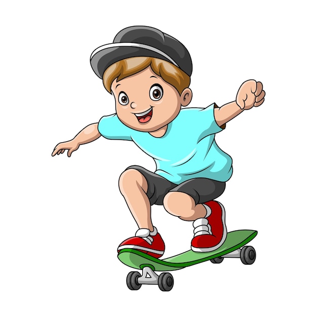 Cute little boy cartoon playing skateboard