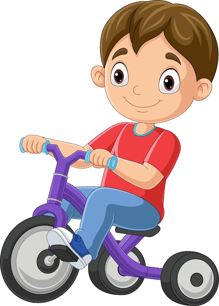 Cute little boy cartoon riding bicycle