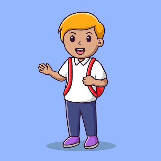 Cute little boy cartoon waving hand