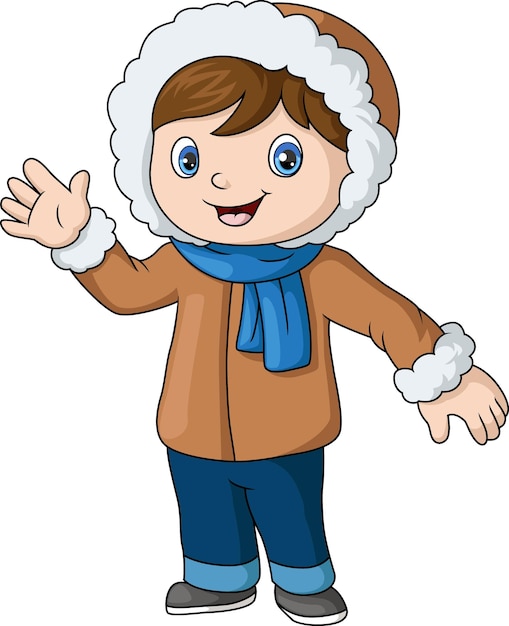 Cute little boy cartoon wearing winter clothes