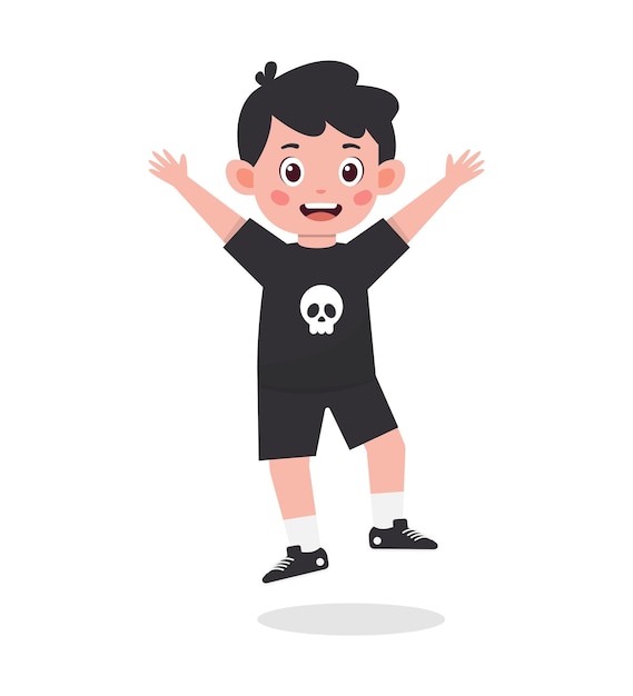 Cute little boy celebrate halloween cartoon illustration