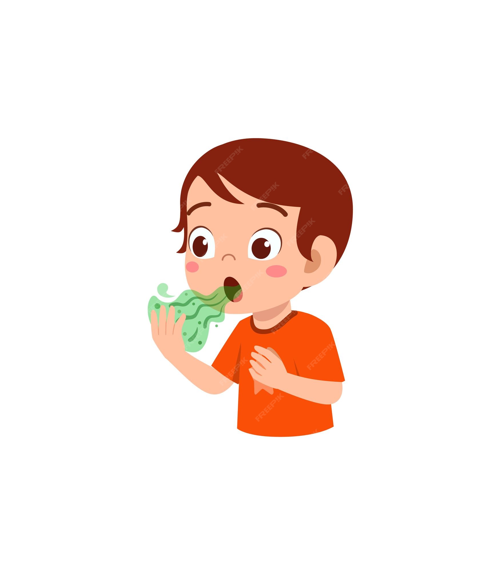 Premium Vector | Cute little boy check bad breath on mouth